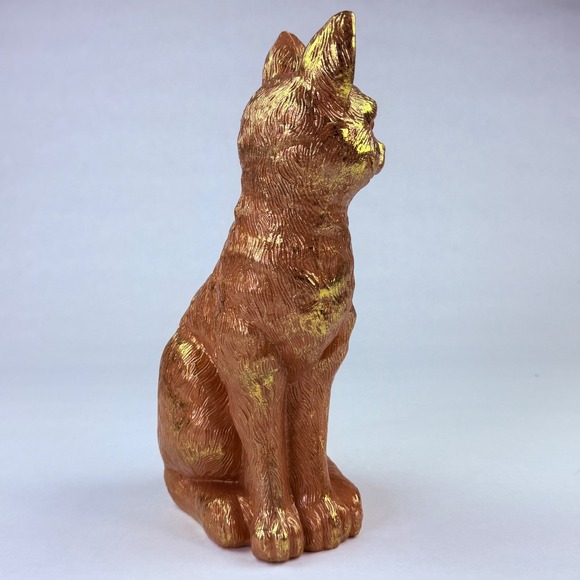 Metallic Copper Gold Sitting Cat Figurine Detailed Fur Plastic Feline Statue - Picture 2 of 5